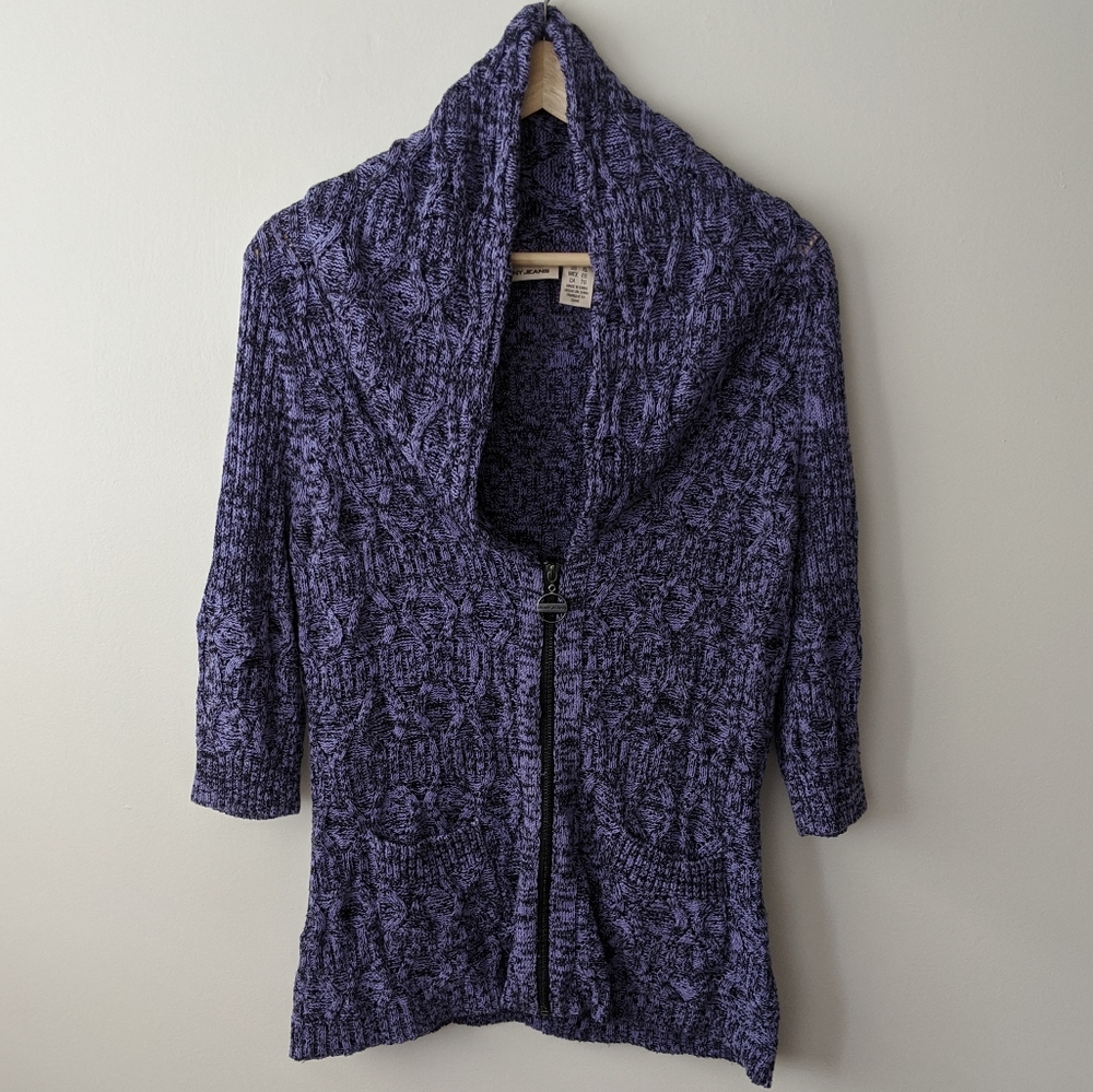 DKNY Purple 3/4 Sleeve Knit Cardigan